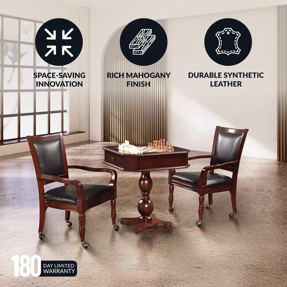 Mahogany 3-in-1 Game Table with Black Synthetic Leather Chairs