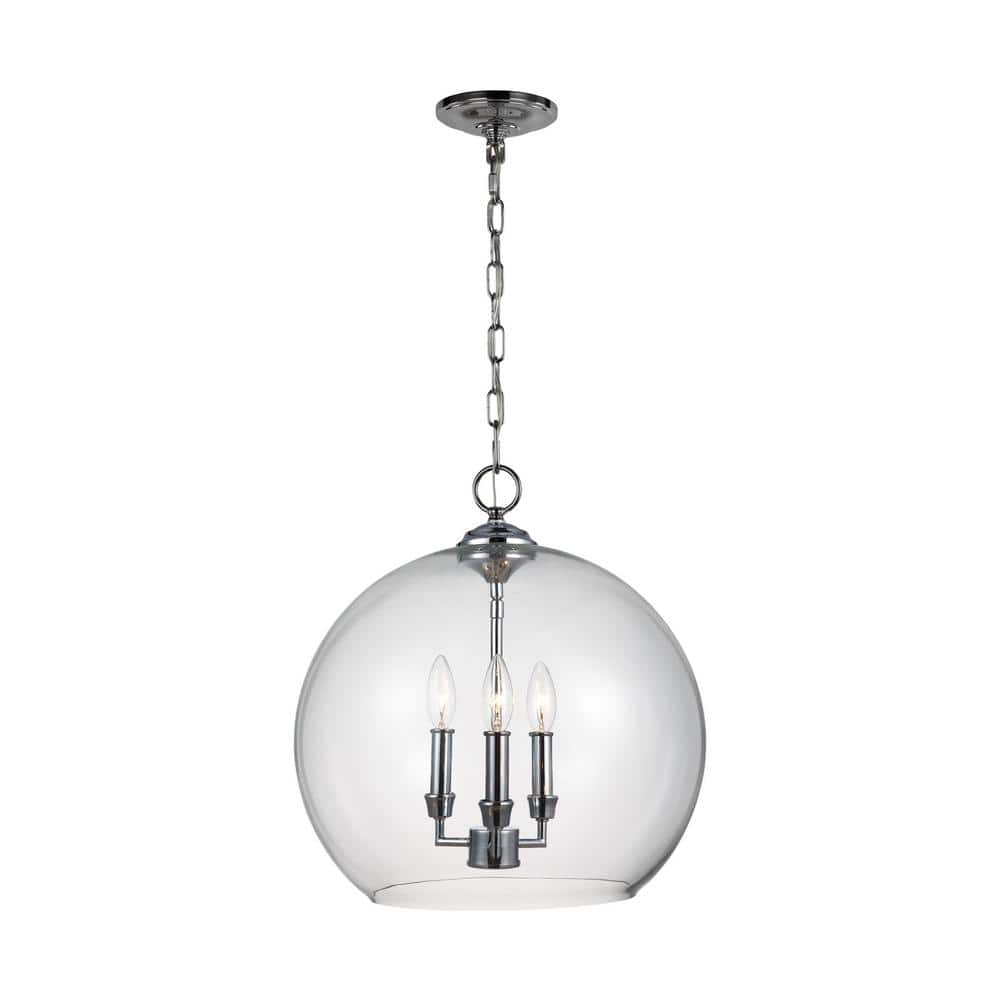 Modern Classic Chrome 3-Light Globe Pendant with Clear Glass