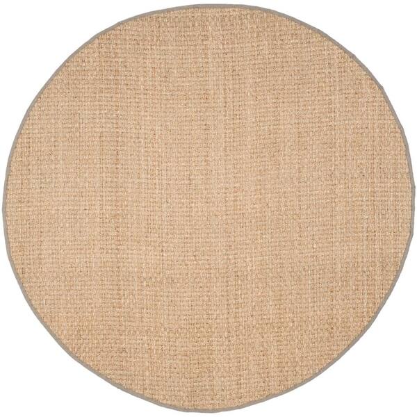 SAFAVIEH Natural Fiber 10 ft. x 10 ft. Natural/Gray Border Woven Round Area Rug