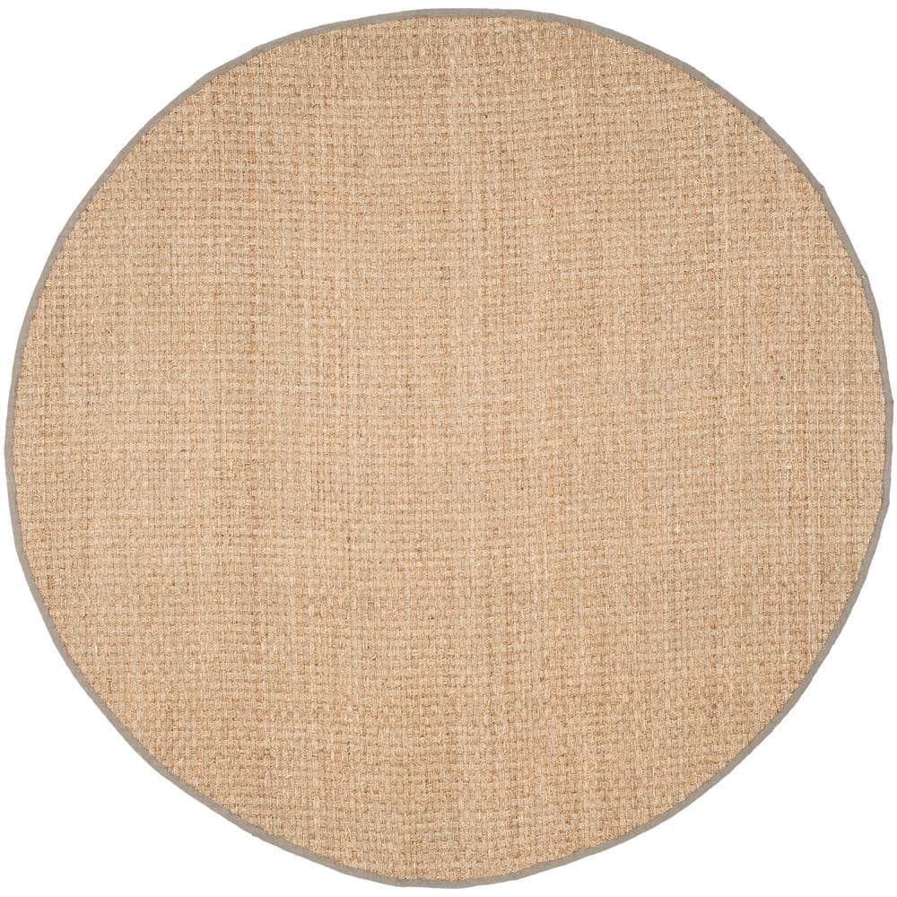 Natural Fiber 7 ft. x 7 ft. Natural/Gray Border Woven Round Area Rug