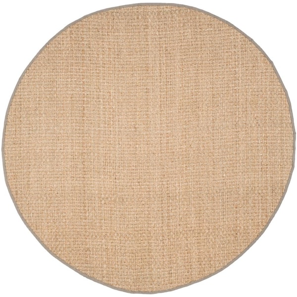 SAFAVIEH Natural Fiber Natural/Gray 8 ft. x 8 ft. Border Woven Round Area Rug