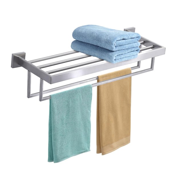 24 in. Square Single Towel Rack Holders Wall Mounted in Brushed Nickel