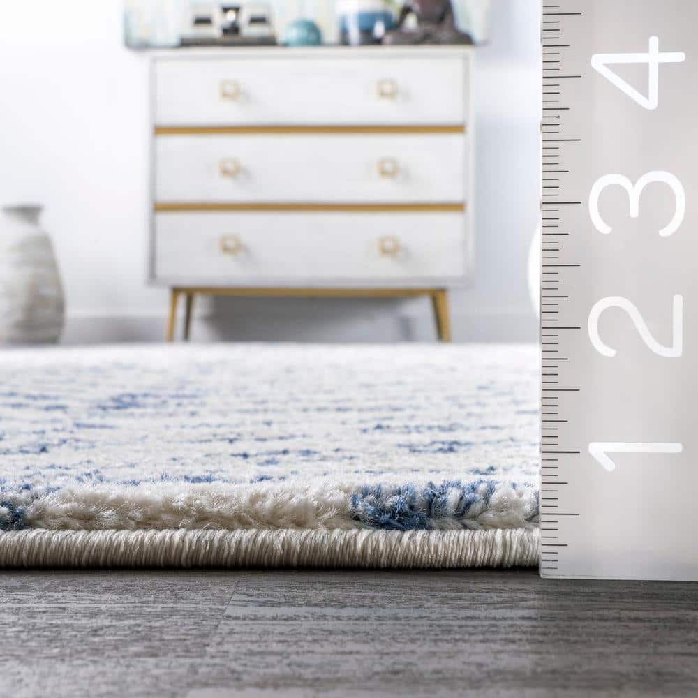 Blue and White Geometric Herringbone 6' Square Area Rug