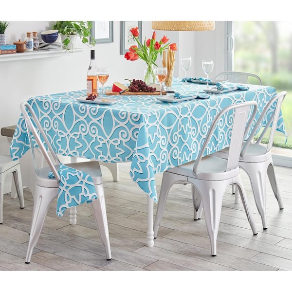 Elrene Turquoise Chase Geometric Stain Resistant Indoor Outdoor Tablecloth