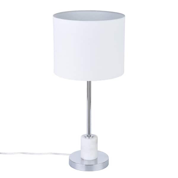 Southern Enterprises Mayre 22.25 in. Chrome and White Table Lamp with Marble Base