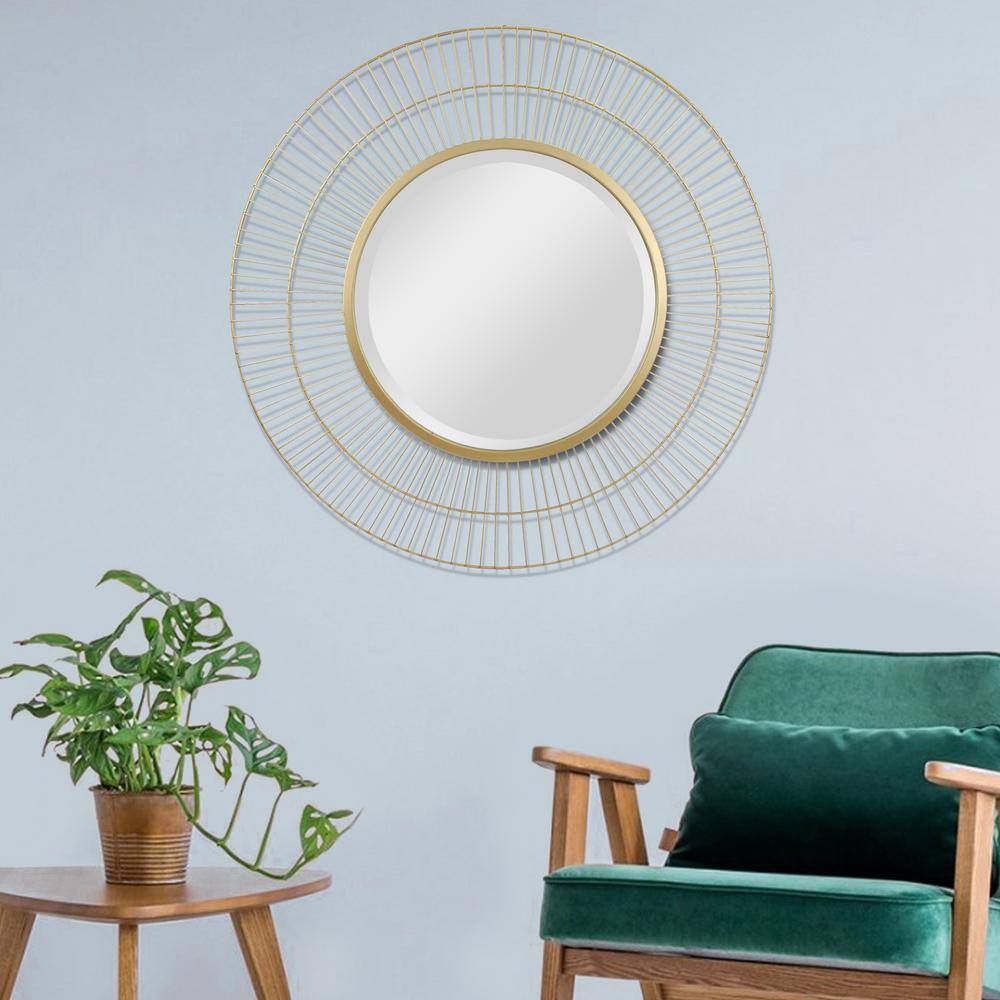 Gold Round Radial Wire Frame Wall Mirror
