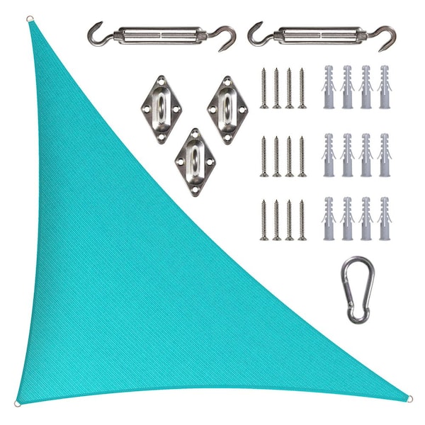 COLOURTREE 12 ft. x 12 ft. x 17 ft. Turquoise Right Triangle Sun Shade Sail Canopy with Hardware Kit