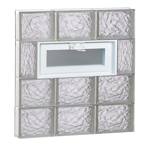 Clearly Secure 23.25 in. x 25 in. x 3.125 in. Frameless Vented Ice Pattern Glass Block Window