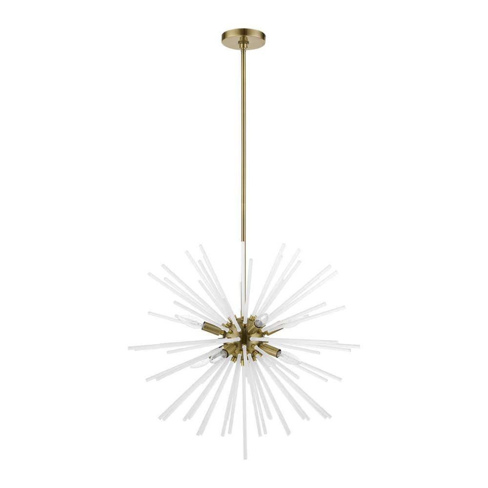 Uptown Antique Brass 8-Light Pendant with Acid Etched Rods