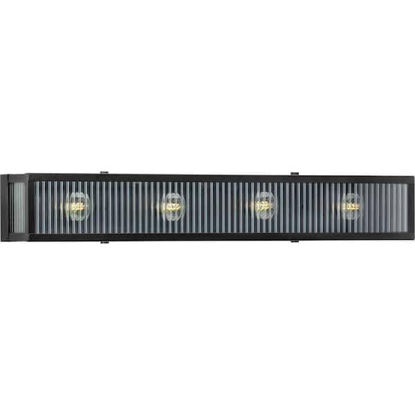 Progress Lighting Dwyer Collection 4-Light Matte Black Clear Ribbed Glass Farmhouse Bath Vanity Light