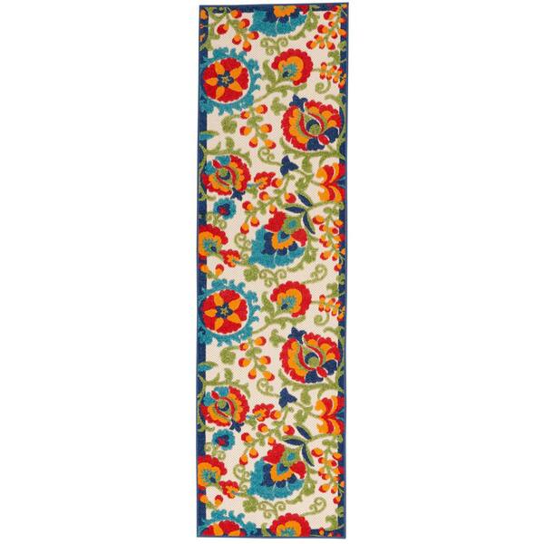 Nourison Aloha Multicolor 2 ft. x 6 ft. Kitchen Runner Floral Modern Indoor/Outdoor Patio Area