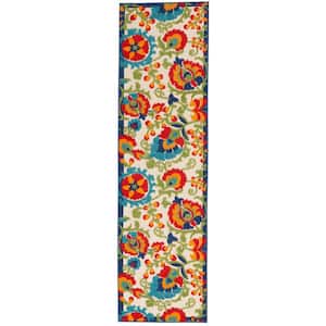 Aloha Multicolor 2 ft. x 8 ft. Kitchen Runner Floral Modern Indoor/Outdoor Patio Area Rug
