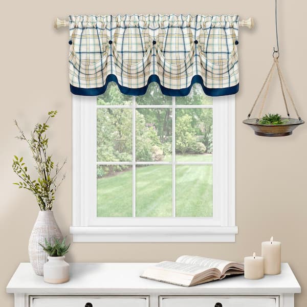 ACHIM Tattersall 14 in. L Polyester Window Curtain Valance in Navy