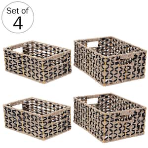 6 in. H x 11 in. W x 15 in. D Black and Natural Water Hyacinth Nesting Cube Storage Bins (Set of 4)