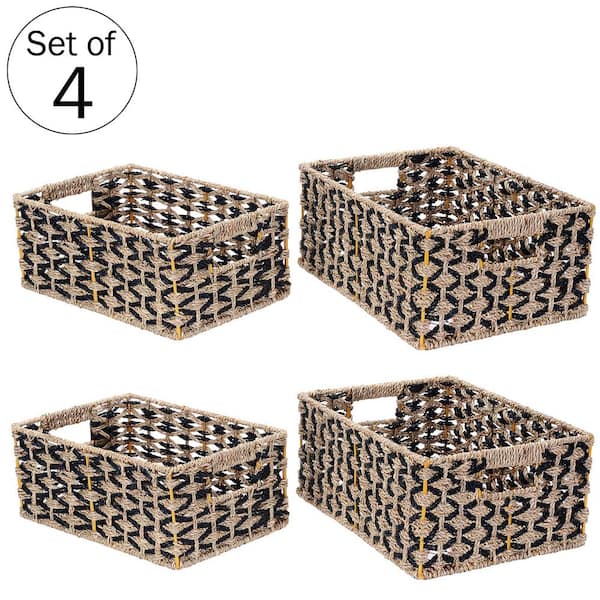 2 Pack Water Hyacinth Storage Baskets with Handles, Wicker Storage  Organizers for Shelves, Decorative Bathroom Organization (14.5 x 10.5 x 4  In)