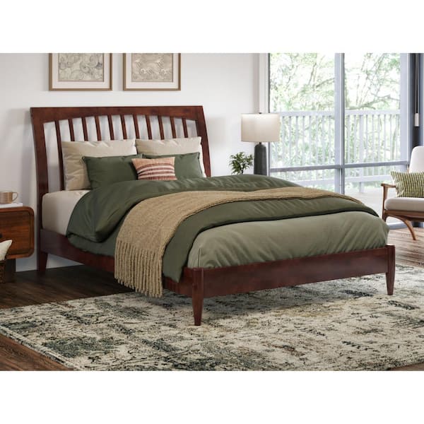 AFI Orleans Walnut Brown Solid Wood Frame Full Low Profile Sleigh Platform Bed