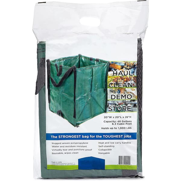 48 gal. Leaf Bag, Reusable Lawn and Leaf Garden Bag with Reinforced Handle (3-Pack, Green)