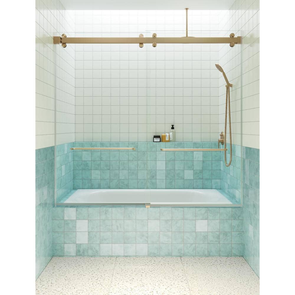 Polaris 60" x 66" Frameless Brushed Bronze Sliding Bathtub Door
