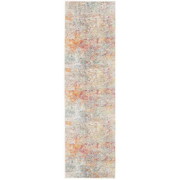 SAFAVIEH Madison Gray/Turquoise 2 ft. x 22 ft. Abstract Gradient Runner Rug