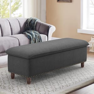 49 in. Carbon Gray Upholstered Fabric Storage Ottoman with Safety Hinge
