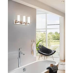 Iride 25.19 in. W x 10 in. H 3-Light Chrome Bathroom Vanity Light with Clear Outer and White Inner Glass Shades