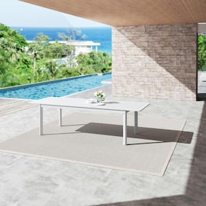 White Aluminum Rectangle Outdoor Dining Table with Extension