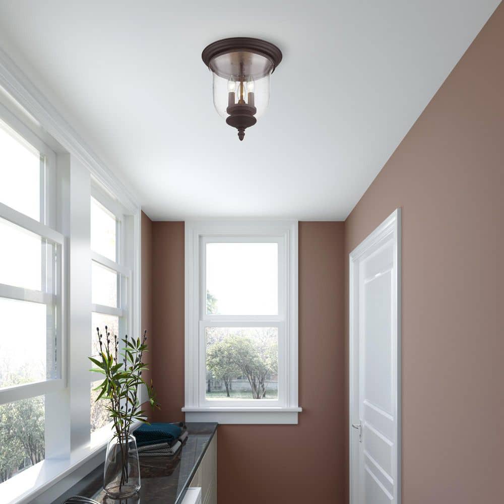 Bronze Legacy 3-Light Seeded Glass Jar Indoor/Outdoor Flush Mount