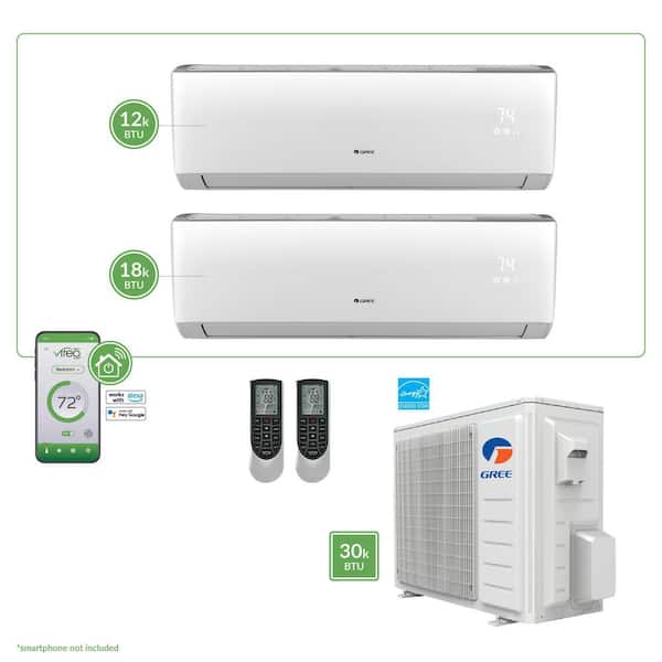 GREE Gen3 Smart Home Dual-Zone 28,400 BTU 2.5 Ton Ductless Mini Split Air Conditioner with Heat, Inverter, Remote - 230-Volt