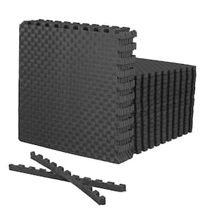 Black 24" W x 24" L x 0.75" Thick EVA Foam Double-Sided Tatami Pattern Gym Flooring Tiles (18 Tiles/Pack) (72 sq. ft.)