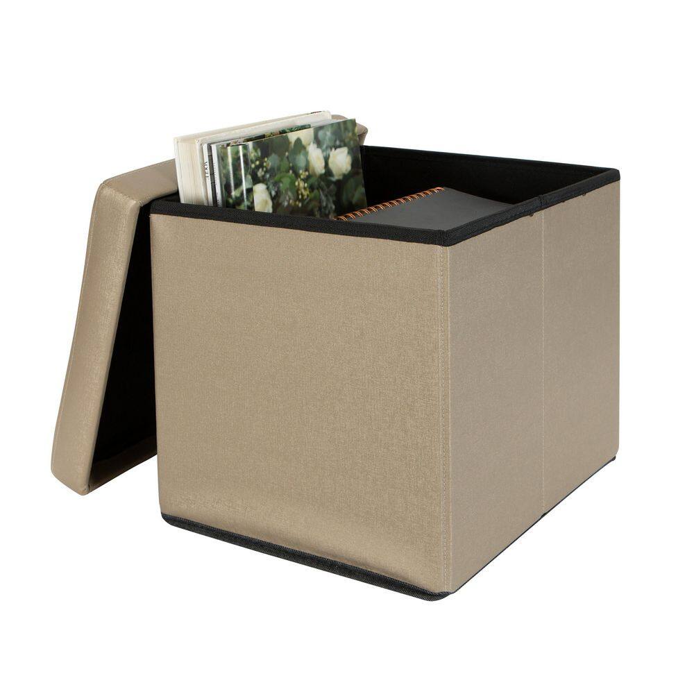 Bronze Faux Leather Folding Storage Ottoman Cube