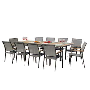 Mendoza Dark Gray 11-Piece Aluminum Outdoor Dining Set with Sling Set in Pewter