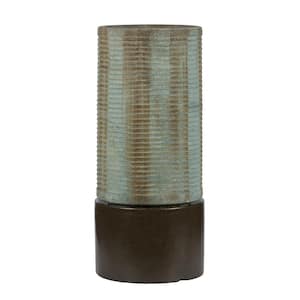 43 in. Tall Green Cement Ribbed Tower Bird Feeder Water Fountain in Bronze
