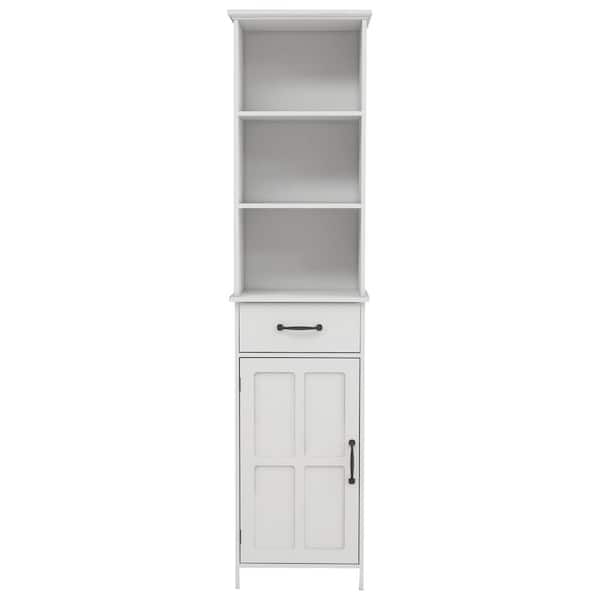 Unbranded Floor Standing 15.75 in. W x 11.81 in. D x 64.96 in. H White Linen Cabinet with 1 Door and 1 Drawer