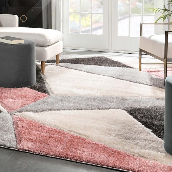 San Francisco Venice Blush Modern Geometric Abstract 5 ft. 3 in. x 7 ft. 3 in. 3D Carved Shag Area Rug