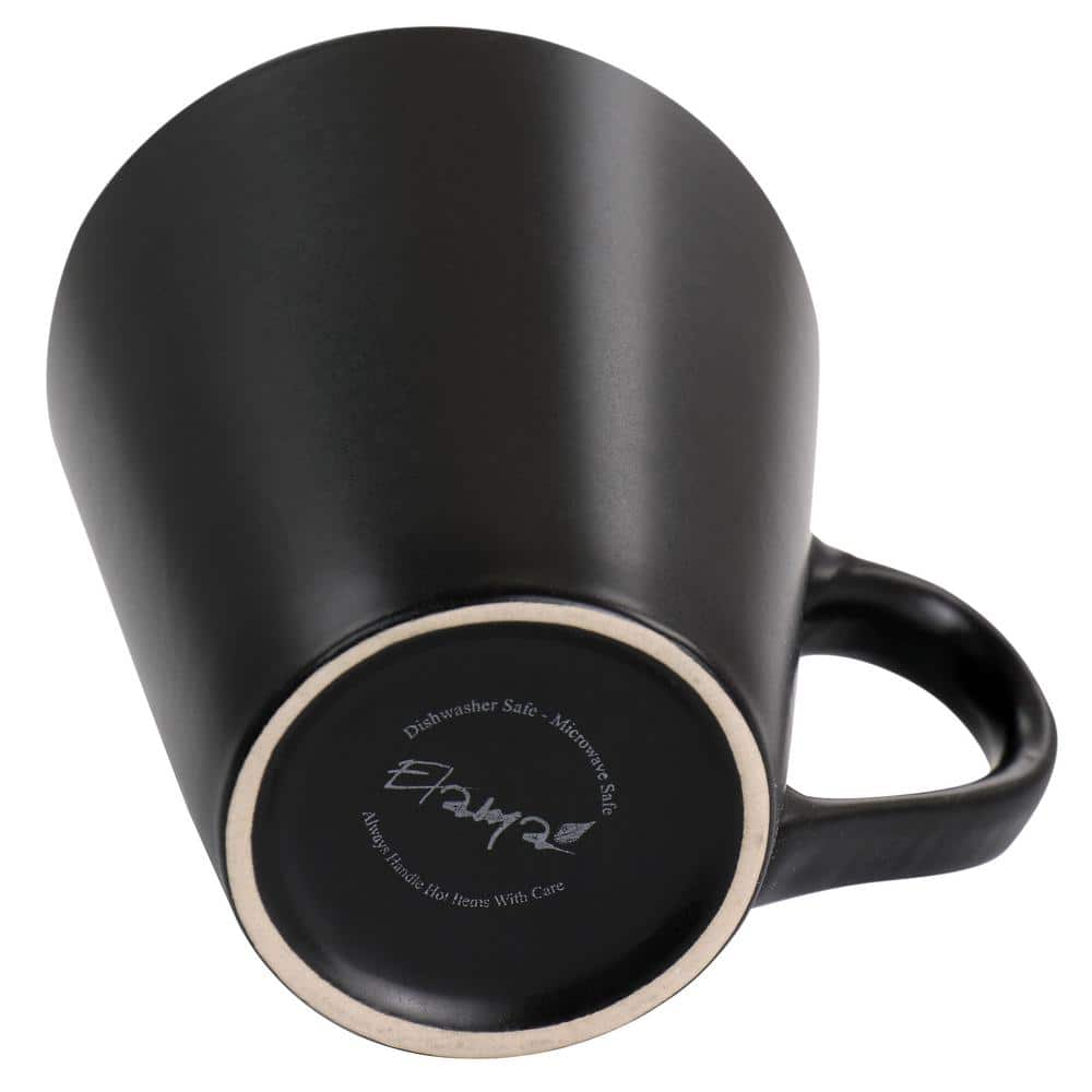 Matte Black Ceramic Mugs with Gold Trim, Set of 6