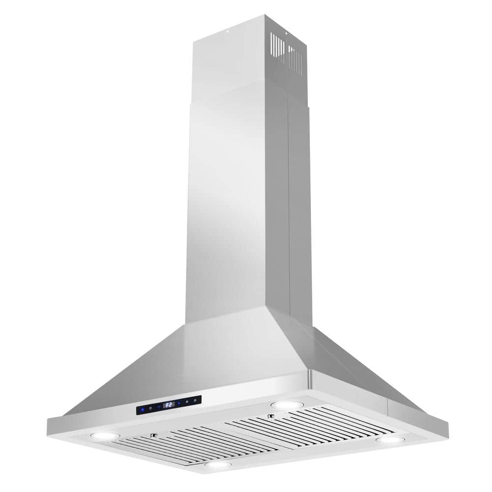 30" Stainless Steel Convertible Island Range Hood with Charcoal Filter