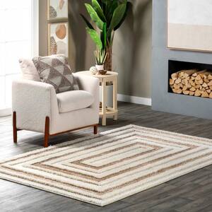 Riana Geometric High/Low Shag Beige 6 ft. 7 in. x 9 ft. Area Rug