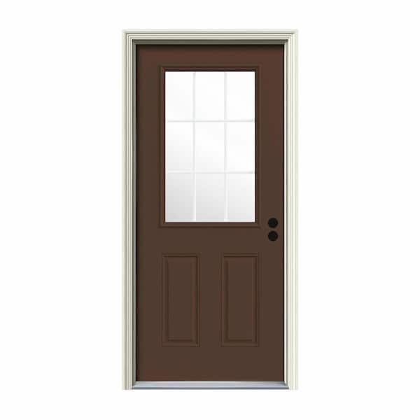 JELD-WEN 32 in. x 80 in. 9 Lite Dark Chocolate Painted Steel
