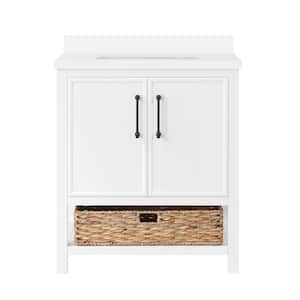 Marlen 30 in. Single Sink Pure White Bath Vanity with White Quartz Top (Assembled)