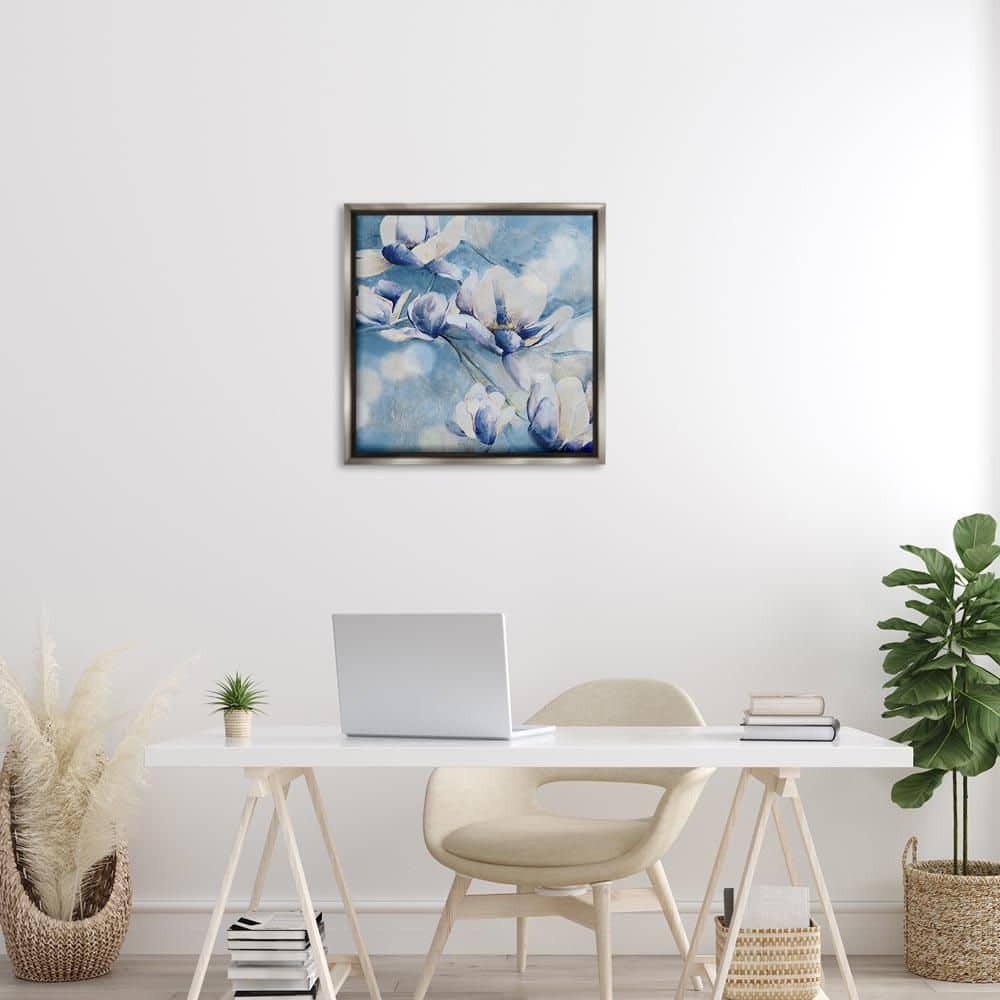 Blue Flowers and Bokeh by Carol Robinson Gray Floater Frame Nature Graphic Art Print 25 in. x 25 in. price history on PriceWatchPro