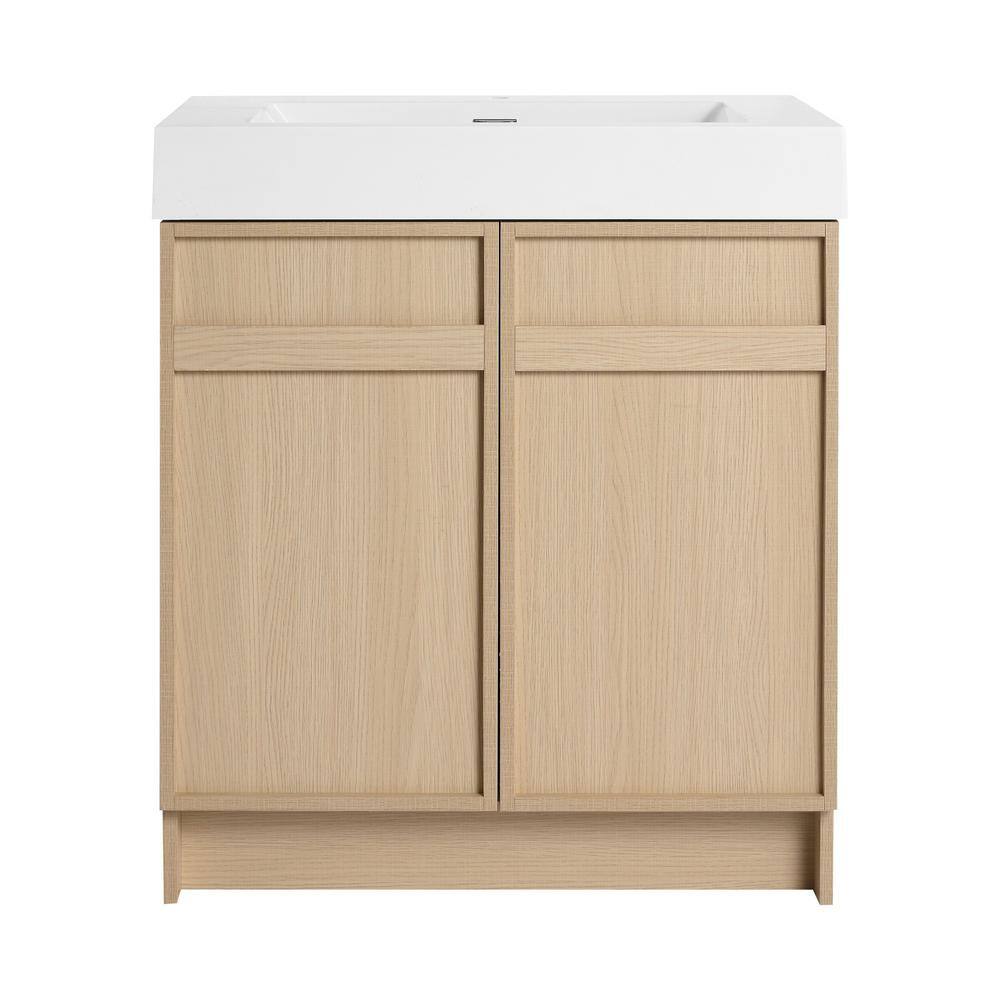 29.5 in. Freestanding Oak Bath Vanity with White Resin Top, Bathroom Storage Cabinet with Adjustable Shelf Unassembled price history on PriceWatchPro