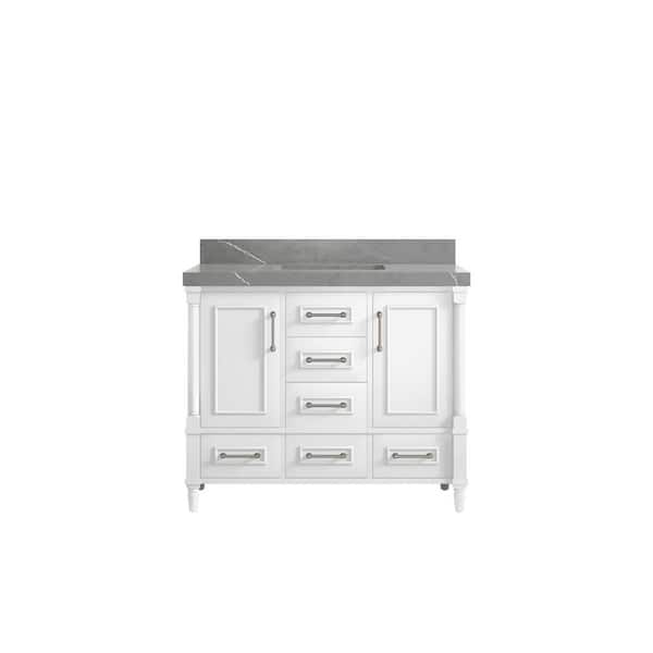 Willow Collections Hudson 42 in. W x 22 in. D x 36 in. H Bath Vanity in White with 2 in Piatra Gray Quartz Top