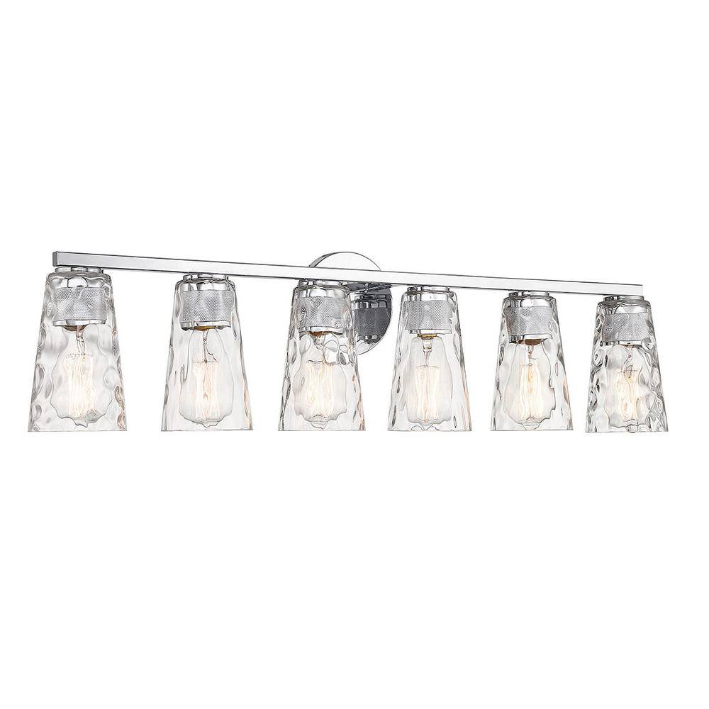 Gordon 6-Light Chrome Vanity with Clear Water Glass Shades