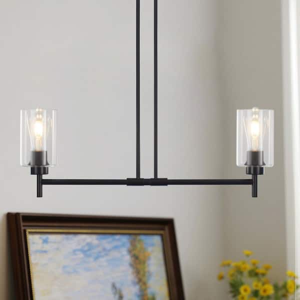 ADSENSTY 2 Light Black Rustic Kitchen Island Linear Chandelier for Living Bedroom Room with No Bulbs Included