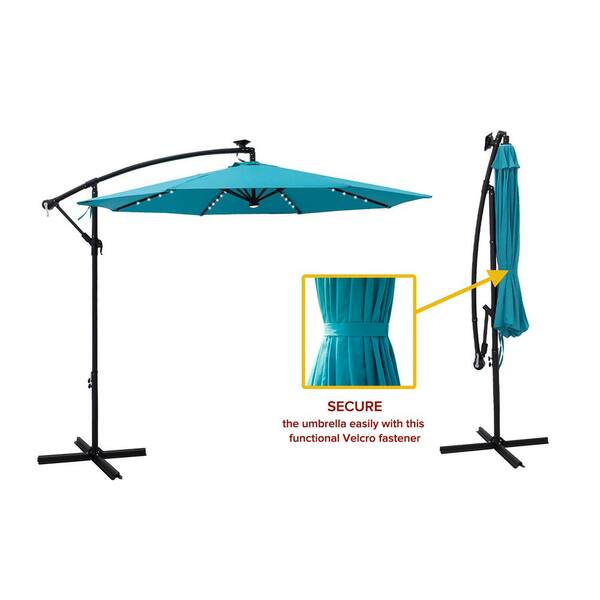 Taupe FLAME&SHADE 10 ft Solar LED Light Outdoor Adjustable Cantilever Hanging Offset Patio Umbrella with Stand 