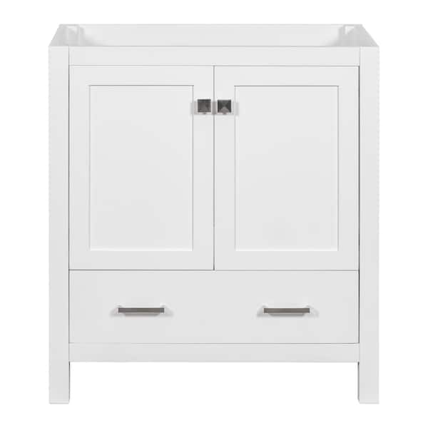 FUNKOL 29.5 in. W. x 17.5 in. D x 33 in. H Solid Wood MDF Modern Bath Vanity Cabinet without Top with Door Drawer in White