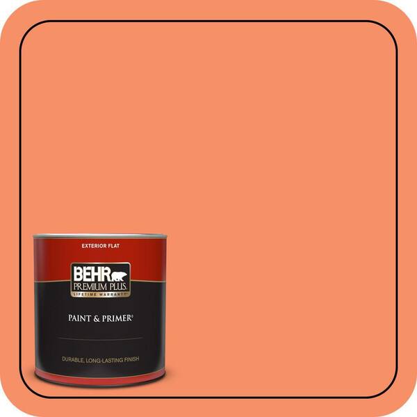 BEHR PREMIUM PLUS 1 qt. #210B-5 Tangerine Dream Flat Exterior Paint & Primer