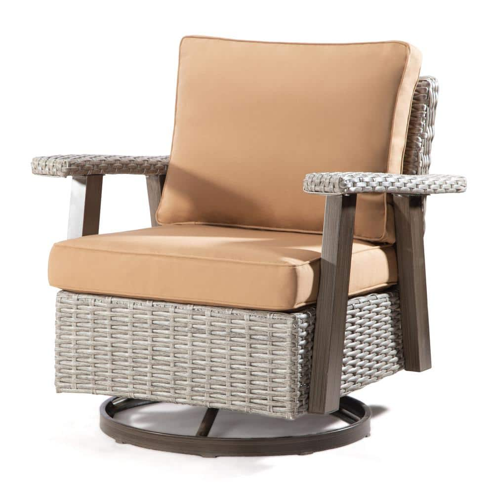 JOYSIDE Wicker Patio Outdoor Rocking Chair Swivel Lounge Chair With Tan ...