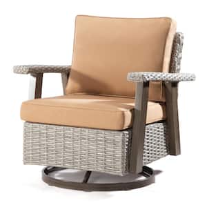 Wicker Patio Outdoor Rocking Chair Swivel Lounge Chair with Tan Cushion