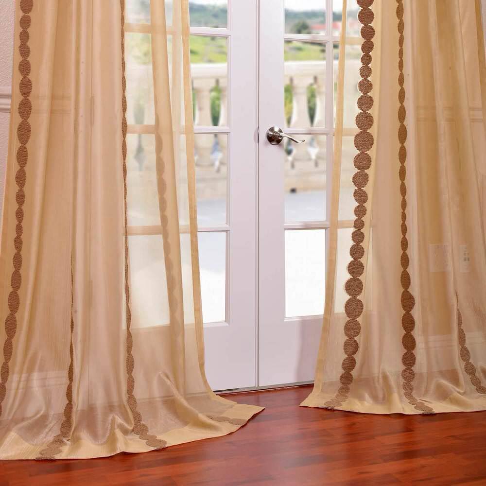 Cleopatra Gold Embroidered Sheer Rod Pocket Curtain Panel